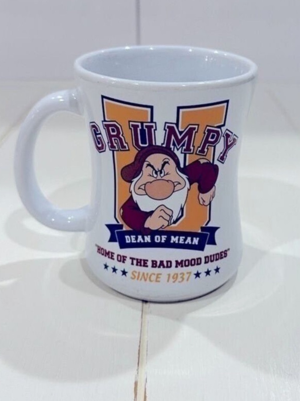 Disney Grumpy Dwarf Mug – “Dean of Mean” White Ceramic Coffee Cup 11-12 OZ